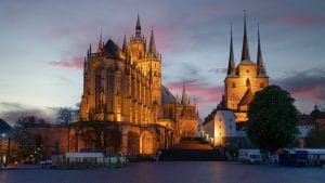 The Erfurt cathedral at sunset
