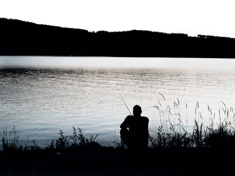 Lipno Lake fishing silhouette of man fishing
