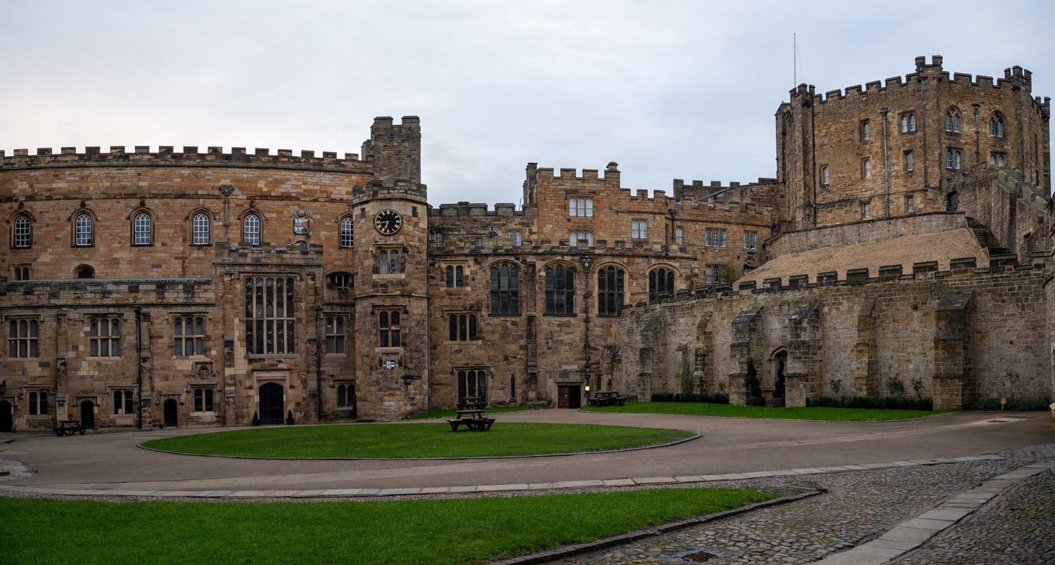 A view of Durham Castle from the courtyard showing the Keep on the right side.