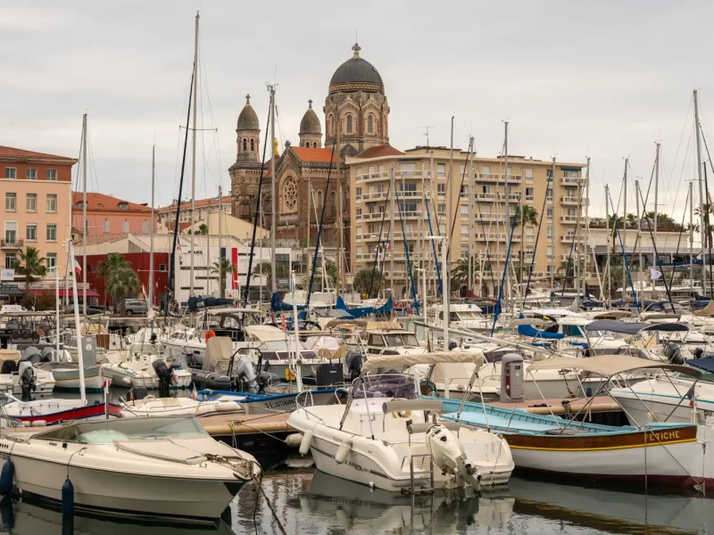 Church behind St Raphael harbor