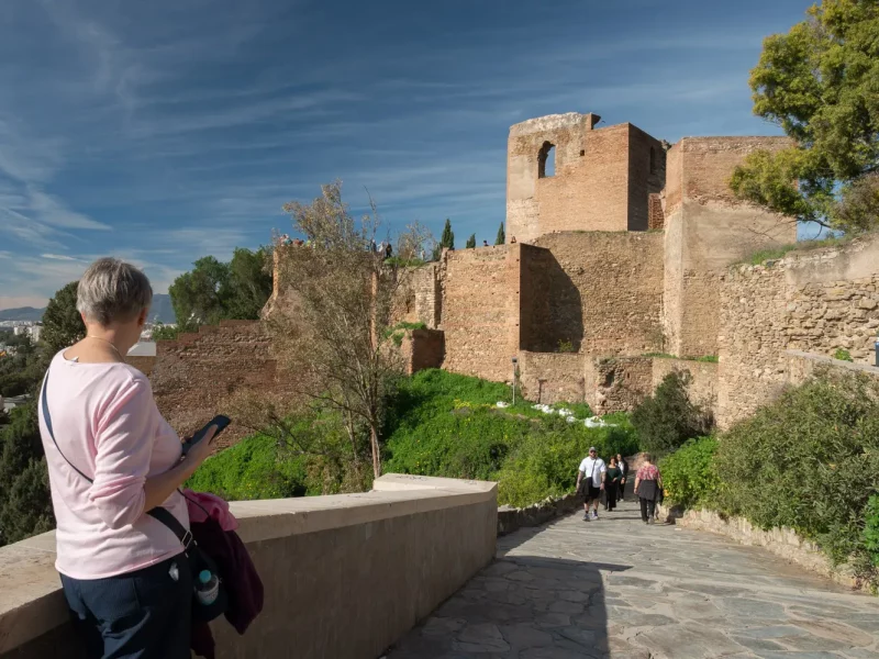Malaga Castillo de Gibralfaro-14 Historic castle with visitors exploring