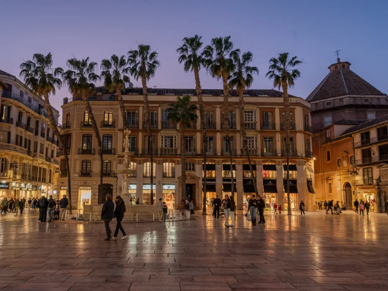 Malaga Plaza de la Constitution Evening scene in a vibrant plaza